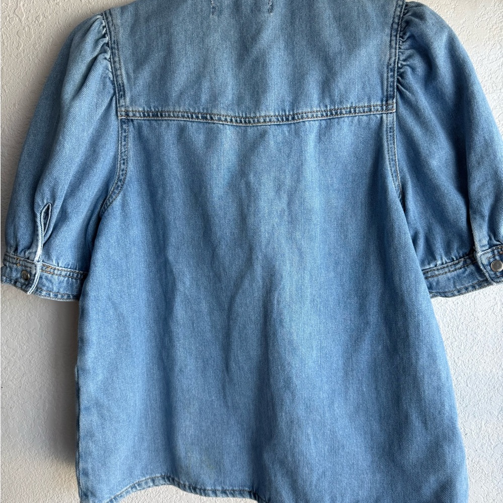 Zara Denim Tie-Neck Top - Picture 2 of 7